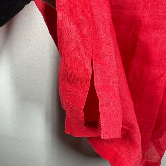 Talbots Top Women M Red Linen Shell Beaded Neck Detail Tunic Beach Spring Coast - Picture 9 of 9